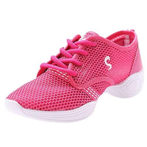 Wizeny Zapatos de Baile Jazz para Mujer con Suela Dividida con Plataforma Cordones Zapatillas de Baile Jazz para Baile Fitness Yoga Deporte,Rose Red,36 EU