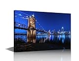 Black and Blue Bedroom Wall Decor City Skyline Pictures Ohio River Paintings on Canvas 1 Panel Art Cincinnati Covington Bridge Artwork Home Decor for Living Room Framed Ready to Hang, 12'Wx18'H