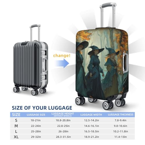 Three Witches In Autumn Forest Elastic Travel Luggage Covers Dustproof Scratch-Resistant Suitcase Protector Fit 22-24 Inch4
