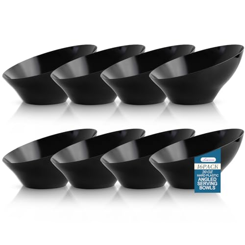 Liacere 16Pcs 20oz Black Plastic Serving Bowls Angled for Wedding,Party