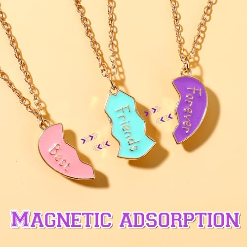 BFF Necklace for 3, Best Friend Necklaces Pendant Heart Broken Stitching Necklace 3 Person Friendship Necklaces Set for Best Friends Women Anniversary Birthday Gifts3