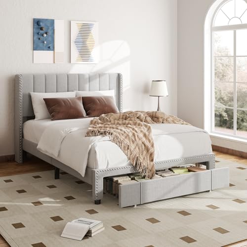 viplov Double Bed Frame, 4tf7 Upholstered Platform Bed with 