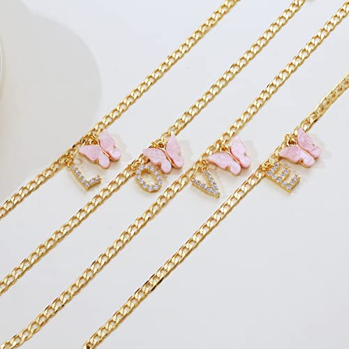 VIROMY 14K Gold Plated Butterfly Initial Ankle Bracelet - Personalized Summer Jewelry with Cuban Chain Design - Image 5