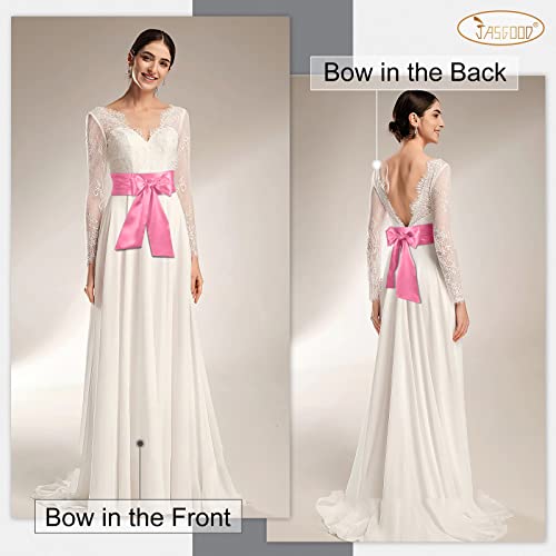 JASGOOD Women Sash Belt for Bow Dress Long Satin Waist Belt for Wedding Party Special Occasion 3.7" Width3