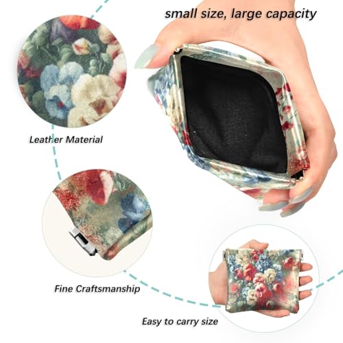 Sweet Pea Watercolor Coin Purse Leather Pouch Change Purse, Squeeze Coin Pouch for Cards, Keys & Lipsticks, Unisex2