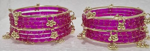 Image of kashmiri ghangharoo glass bangle Set For Women And Girls | Light Weight Bangles | Traditional Transparent Fancy Glass Chudi Set for Wedding, Party (18 Bangles)