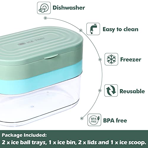 Set 2 moldes de silicona para cubos de hielo con tapa y contenedor miniatura 6
