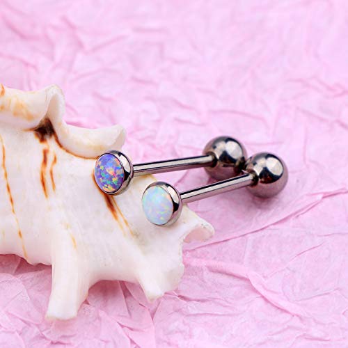 OUFER Titanium Tongue Piercing Barbell Jewelry Tongue Rings with White Opal G23 Solid Titanium Tongue Rings for Women Men2