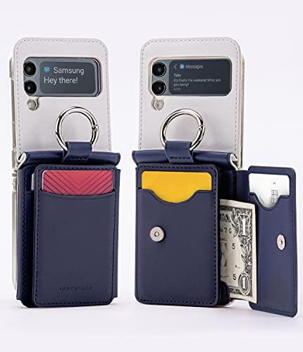 GOOSPERY Flex Wallet Designed for Z Flip 4 Case, ［4 Card Slots & Cash］ Double Sided Opening Flap Card Storage Phone Cover with Ring Holder - Blue Navy