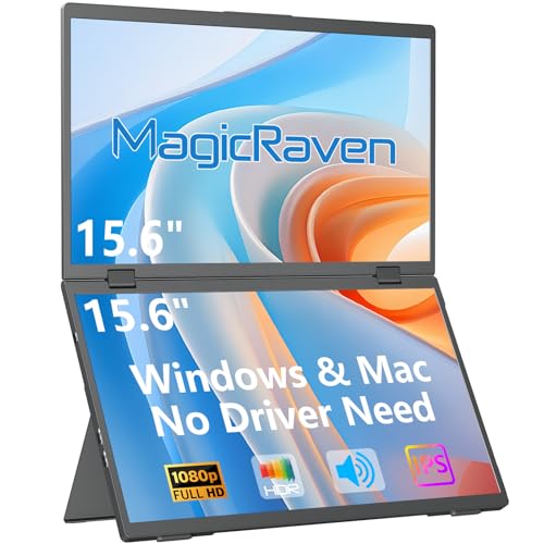 Image of MAGICRAVEN Portable Dual Monitor for Laptop, 1080P FHD IPS 100% sRGB Triple Screen,Plug & Play No Driver,Foldable Laptop Screen Extender,Compatible with Mac, Windows, 15.6 inch