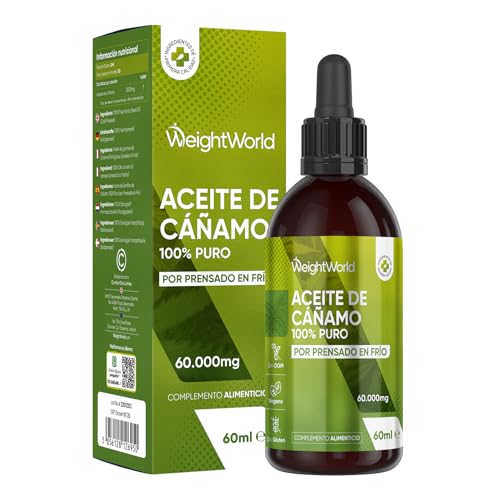 Aceite de Cáñamo 100% Puro 2000mg, 1 Mes de Suministro, Bote de 60ml (60000mg de Potencia), 2ml al Día - Aceite de Semillas de Cáñamo Prensado en Frío, Apto para Veganos, Sin Gluten ni OGM