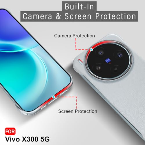 Image of TheGiftKart Hybrid Ultimate Slim Back Case Cover for Vivo X300 5G | Lightweight Profile | Hard Back Case Cover for Vivo X300 5G (PC & TPU, Metal Camera Ring, Leather Texture Finish, Grey)