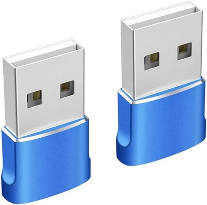 Paquete de 2 adaptadores USB C tipo C hembra a USB A macho, convertidor de cargador de computadora portátil a teléfono (azul)