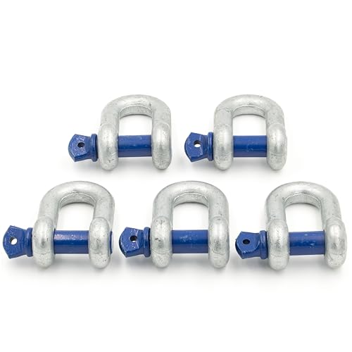 ALFA LOGISTIK Manille 2t Capacité de Charge 5 Pièces Droite avec Boulon à Œil - Manille Droite Forme DW - Manille en Acier à Haute Résistance Galvanisée à Chaud - Manille de Levage