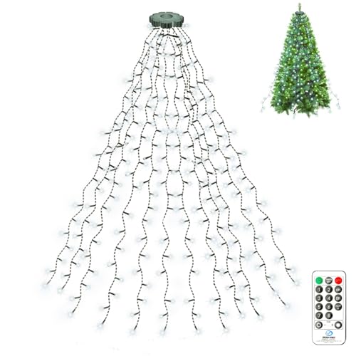 litogo Christmas Tree Lights, 300LED 4.9FT x 12 Lines Fairy Xmas Lights with Remote 8 Modes, Timer Waterproof Dimmable LED Christmas Twinkle Lights for Indoor Outdoor Decorations, Cool White