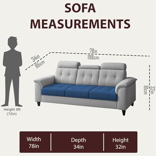 Image of Casaliving Ella 3 Seater Sofa Set for Living Room (Blue Grey Colour Fabric) Premium Fabric Sofa