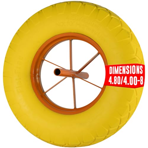 EURO VANADIUM - Roue de brouette, 38 x 8 cm - Roue Increvable, avec Axe 24 x 2 cm - Pleine en Caoutchouc - Tout Terrain, Solide et Durable