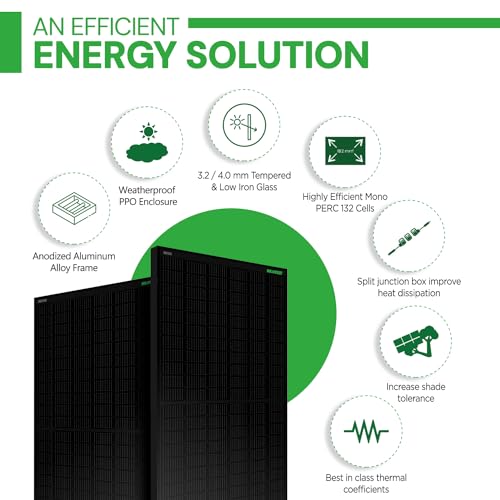Image of WAAREE 345 Watt All Black & Blue Mono PERC Solar Panel - 132 Half-Cut Cells | WAAREE High-Efficiency Panel for Rooftop, Balcony, Home & Commercial Use | 25-Year Output Warranty | Pack of 2