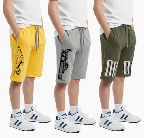 Image of hotfits Boy's Cotton Knee Length Graphic Casual Shorts with Pocket -Pack of 3