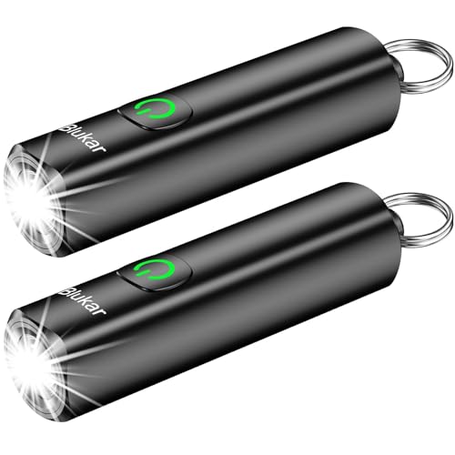 Blukar 2 Pack Rechargeable EDC Flashlight, 360L Mini Keychain Flash Light with 3 Lighting Modes, Memory Function, Waterproof, Compact and Portable Pocket Light for Everyday Carry, Emergency,Camping