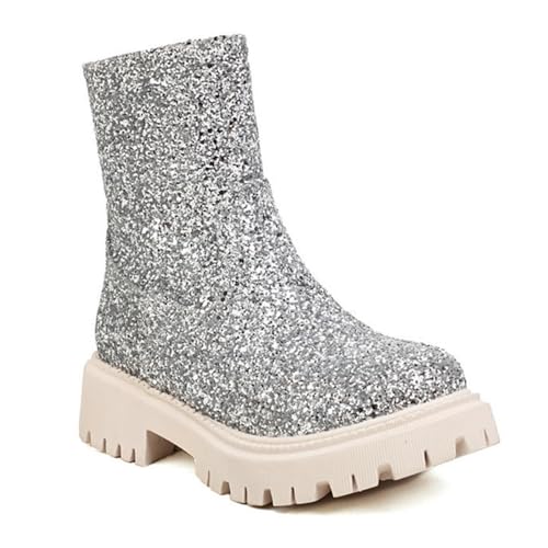 Bottines paillettes femme éviter les glissades grâce à la semelle épaisse crampons argenté 41