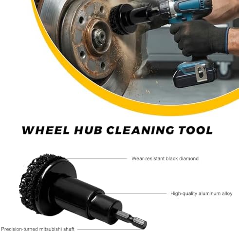 XJVSS Wheel Hub Cleaning Kit, Wheel Stud Cleaner Brake Hub Resurfacing Tool w/Adapter & 7 Pads, Car Lug Studs & Rotors Rust Removal Tool for Power Drills or 1/2" Impact Driven Wrenches - 3