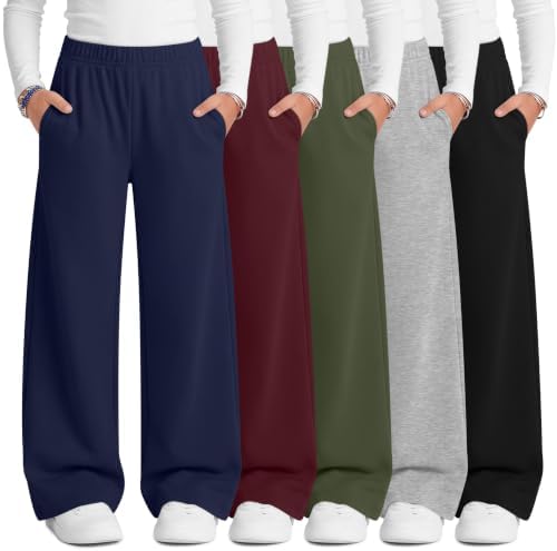Xaatren 5 Pack Girls Wide Leg Sweatpants, 5-Color, 15-16 Years