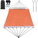 GAFETE 14ft Two Person Outdoor Hammock, Portable Camping with Folding Steel Spreader Bar, Carrying Bag, Carabiners, Tree Straps, Pillow & Sidebag, Quick Dry Textilene Fabric, 550 lbs Capacity (Sunset)