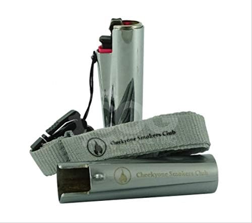 Cheekyone Smokers Club Silver Solid Metal Clipper Lighter Holder and 34 Inch Grey Lanyard with Quick Release Clip