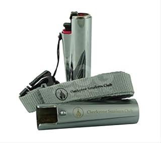 Cheekyone Smokers Club Silver Solid Metal Clipper Lighter Holder and 34 Inch Grey Lanyard with Quick Release Clip