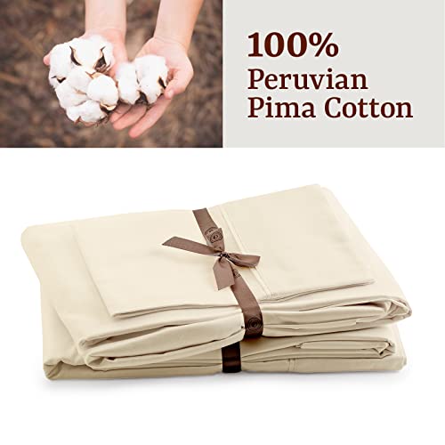 Peru Pima Cotton Breathable/Deep Pocket, 415 Thread Count, Solid 4-Piece Bed Sheet Set (1 Flat, 1 Fitted Sheet, 2 Pillow Covers) - California King Bed Sheet Set, Ivory #TOP4