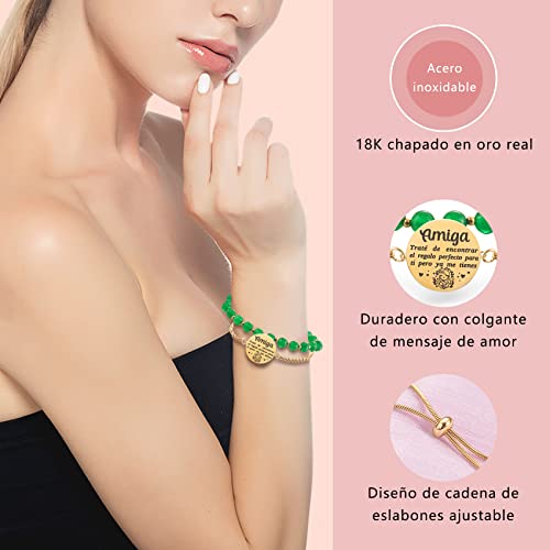 LParkin Doble Cuenta Pulseras Amistad Acero Inoxidable, Pulsera Niña Personalizada Ajustable, Regalos Cumpleaños Original, Oro3