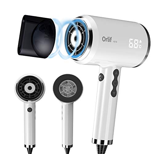 Orlif Ionic Hair Dryer，1800W (Safety Upgraded) Blow Dryer With Ac Motor，Stepless Temperature /Airflow，Powerful Hot/Cool Wind ，Magnetic Concentrator Nozzle For Home & Travel Salon, White #TOP22