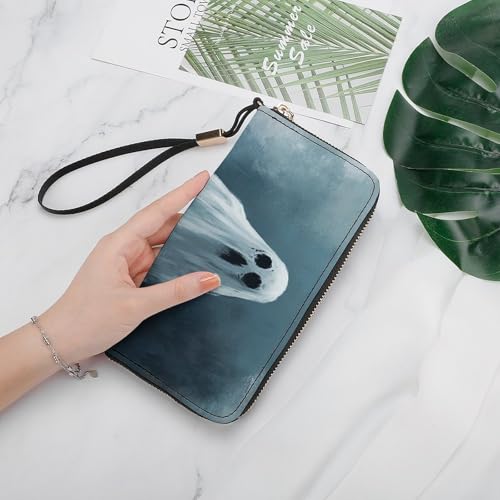 Horror Ghost PU Leather Clutch Long Bifold Wallet, Coin Purse Credit Pass Case, Durable Card-Holder Money Storage for Women Men4