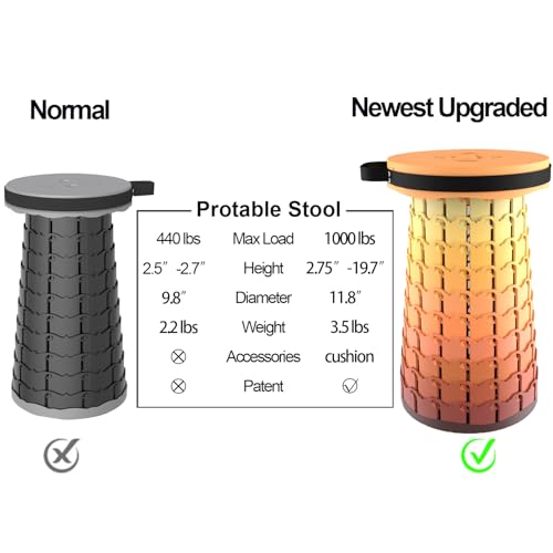 Image of Upgraded 19.7 inchPortable Collapsible Folding Stool with Cushion Retractable Telescoping Foldable Stool for Adults Heavy Duty Camping Sturdy with Max Load Capacity 1000lbs for Outdoor Fishing Hiking BBQ