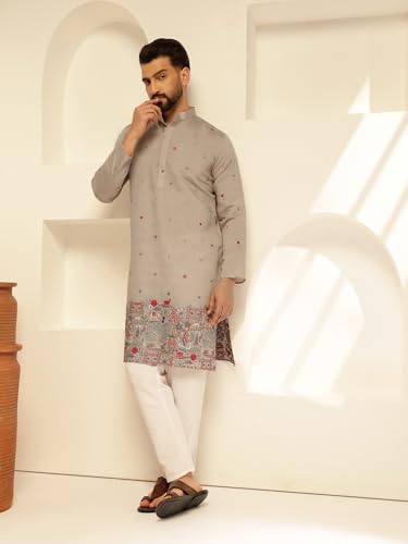Image of SOJANYA (Since 1958 Men's Festive Cotton Silk Designer Kurta with Daman Embroidered Detailing | Perfect for Navratri, Diwali & Special Occasions