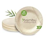 Bambu, Disposable, Biodegradable and Compostable Bamboo Plates. Round 11 Inch, Great For Parties,...