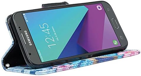 GALAXY WIRELESS for Galaxy J3 Luna Pro Case,Galaxy J3 Prime Case,J3 Eclipse,Galaxy J3 Emerge, Amp Prime 2, Express Prime 2, Sol 2/J3 2017/J3 Mission [Kickstand] Leather Wallet ID Slots, Blue Butterfly