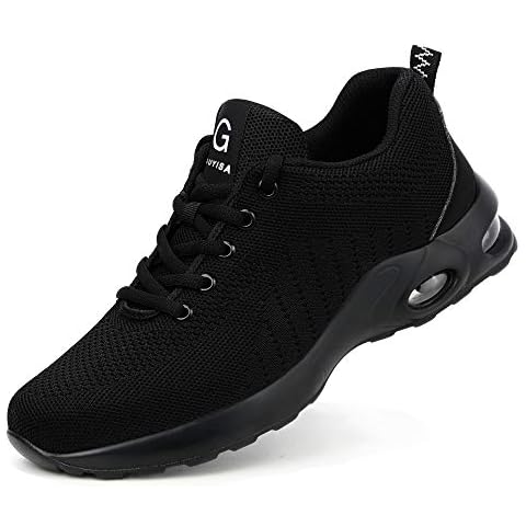LAKIGE Unisex Safety Trainers Mens Safety Shoes Womens Work Shoes Steel Toe Cap Air-Cushioned Safety Trainers Breathable Industrial Protective Shoes Black 5.5UK Cover