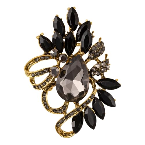Image of SELOVO Leaf Rhinestone Statement Brooch Pin Dress Jewelry Accessory
