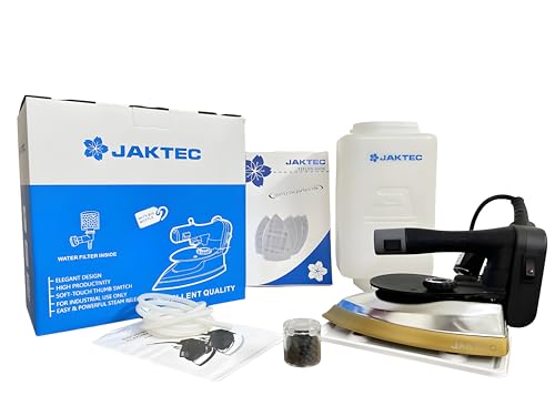 JAKTEC Industrial Steam Iron Kit – Heavy-Duty Steam Iron with Teflon Shoe, Large Water Bottle, Filter, Hose & Accessories – Commercial Use