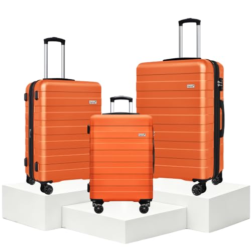 Image of KEYTANG Zebra Luggage Sets 3 Piece, 20 inch Carry On Luggage with Spinner Wheels, Hardside Business Travel Suitcase Set with TSA Lock, Lightweight Suitcase,20 /24 /28 inch,Orange
