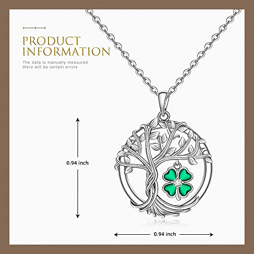 St Patricks Day Shamrock Necklace for Women Sterling Silver Tree of Life Necklace 4 Leaf Clover Pendant Good Lucky Irish Shamrock Green Clover Jewelry Holiday Gifts2