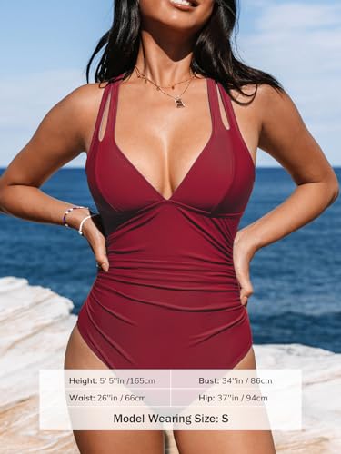 Image of CUPSHE Women's One Piece Swimsuit Tummy Control Deep V Neck Double Straps Crisscross Back Tie Bathing Suit