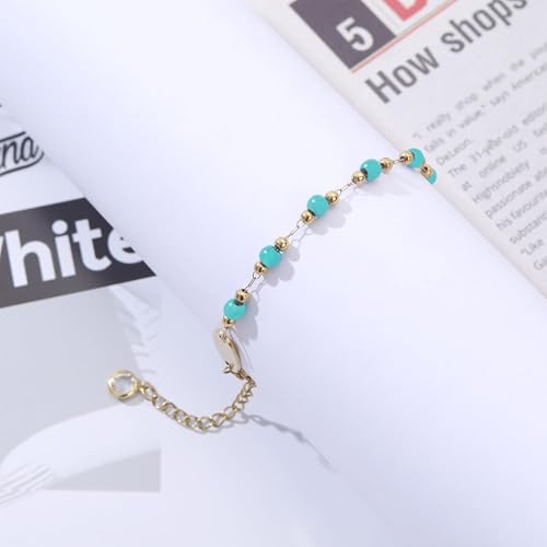 Turquoise Bracelet for Women 14K Gold Beaded Bracelets Handmade Adjustable Dainty Turquoise Bracelet Gifts for Birthdays Parties And Daily Wear3