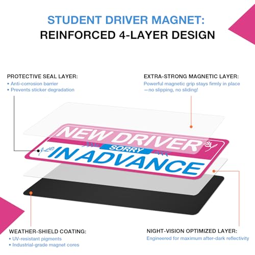 Image of 3PCS Student Driver Magnet for Car - Removable Student Driver Magnet, Novice Driver Safety Signs, Reusable Reflective Bumper Sticker for New Drivers, Teen & Learner Permit Accessories