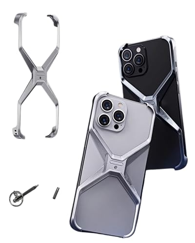 IRADA Sleek X-Shape Case Heat Dissipation & Shockproof Metal Stylish Frame for Stylish Phone, Aluminum Alloy Slim Case for iPhone 13/14/15 pro/pro max (Silver, iPhone 15 Pro Max)