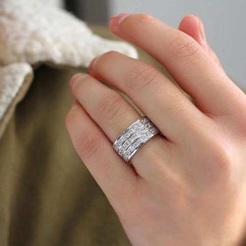 White Gold Plated White Cubic Zirconia Three-in-One Engagement Rings Wedding Bridal Band Promise Rings Evening Parties Anniversary Valentine's Day Gifts Eternity Bands for Women2