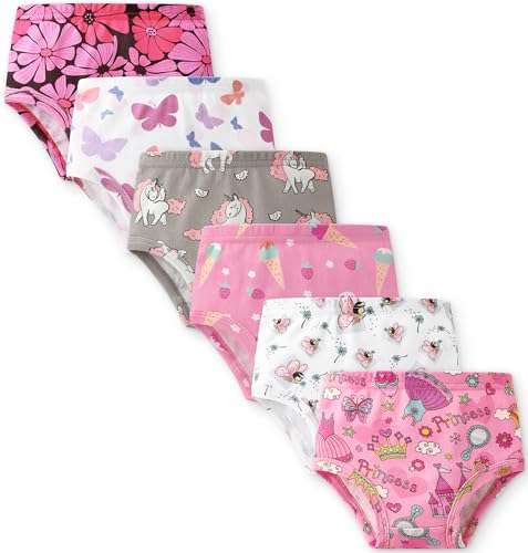 Yoofoss Girls Underwear 100% Organic Cotton Soft Toddler Kids Underwear Tag-free Comfort Girls Panties 6-Pack - Pink Castle 5T