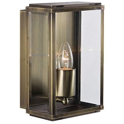 Searchlight 8204AB Box Antique Brass Outdoor Modern Rectangular Lantern Flush Wall Light with Bevelled Glass | IP44 Exterior Rating | Garden Walls - Fencing - Patio Lighting | Free Air Freshener Promo Cover